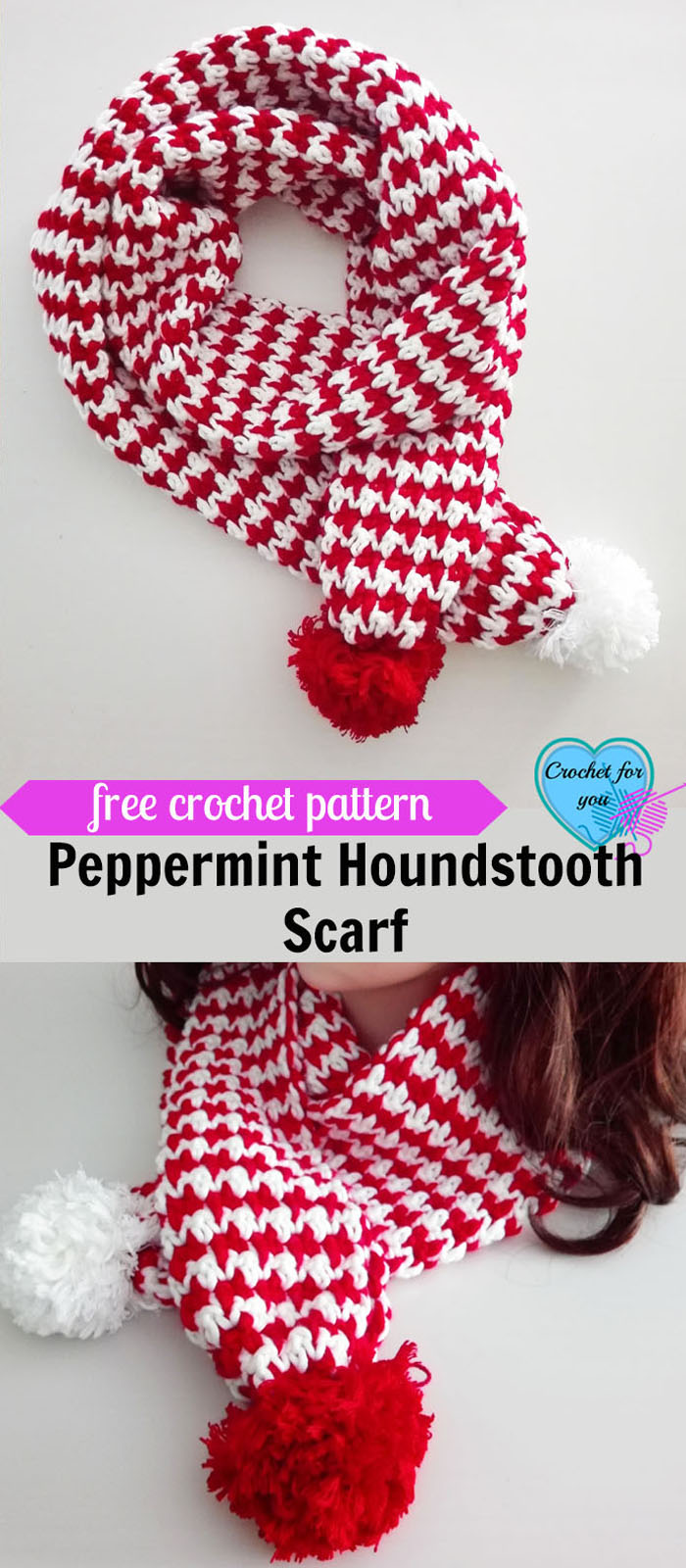 Peppermint Houndstooth Scarf Free Crochet Pattern Crochet For You