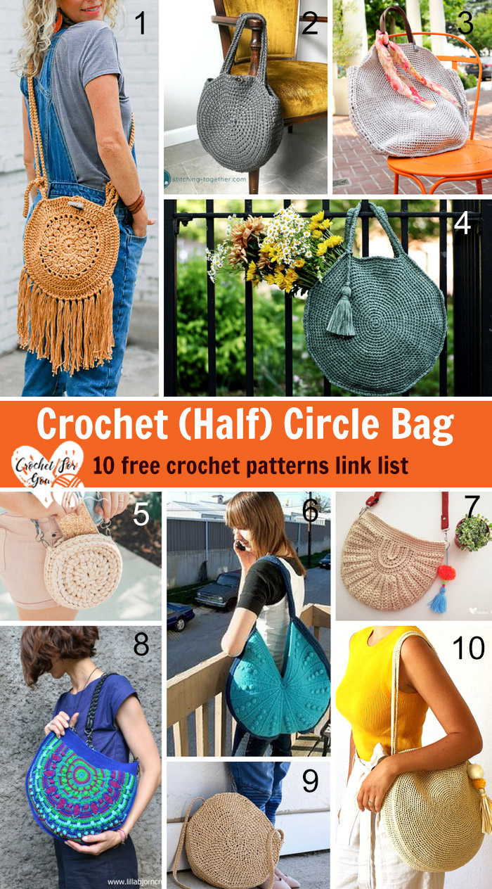 Crochet Half Circle Bag 10 free crochet pattern link list