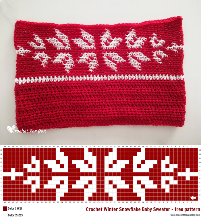 Crochet Winter Snowflake Baby Sweater - free pattern chart 