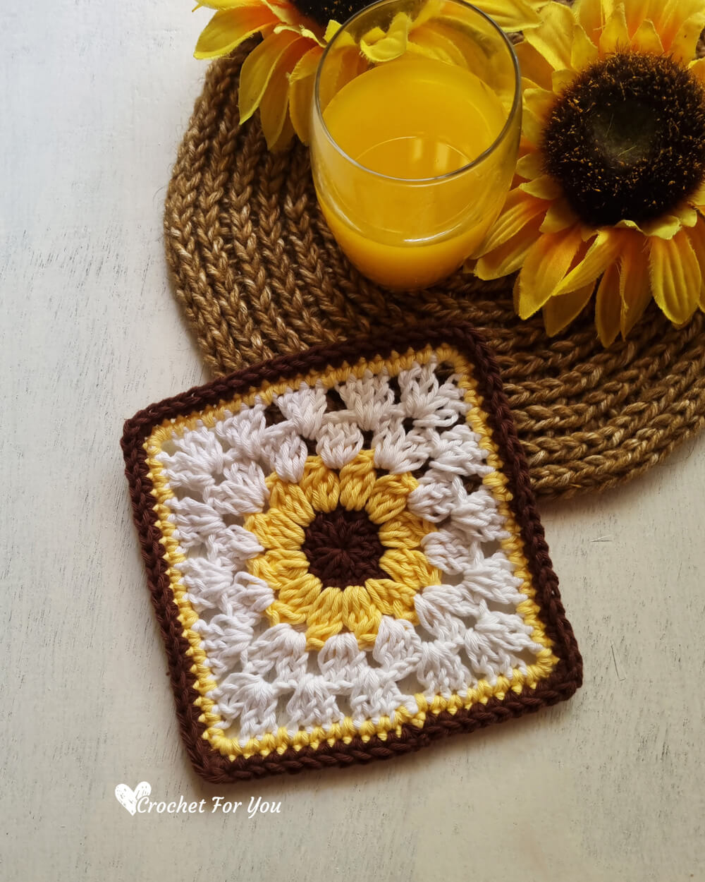 Crochet Sunflower Granny Square Free Pattern - Crochet For You