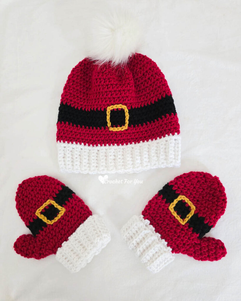 Free Crochet Santa Hat and Mittens